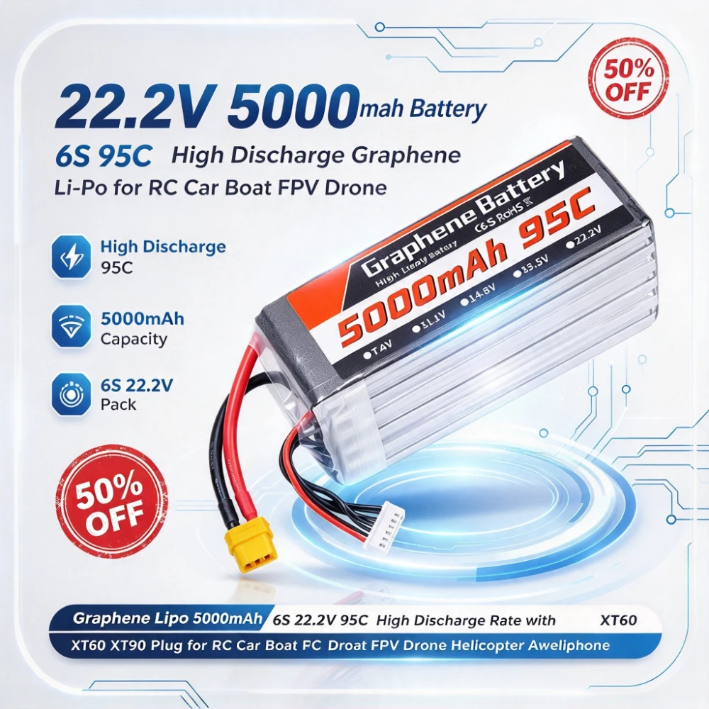 แบตเตอรี่ลิโพกราฟีน 5000mAh 6S - 6S Lipo Battery 22.2V 5000Mah บทวิจารณ์และราคา